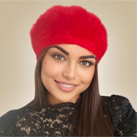 Bereta eleganta de lux din lana fina si pufoasa de Angora - Princess (ROSU) - marime universala [2]