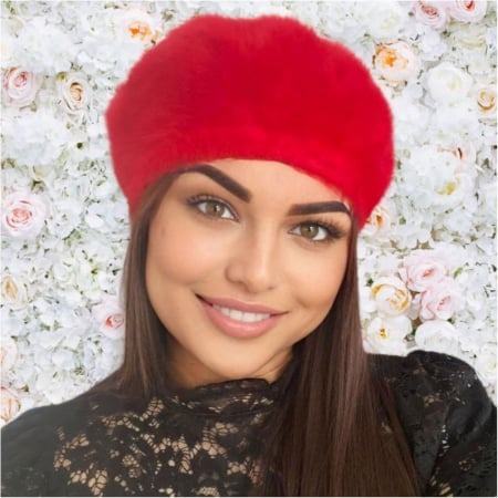 Bereta eleganta de lux din lana fina si pufoasa de Angora - Princess (ROSU) - marime universala [4]