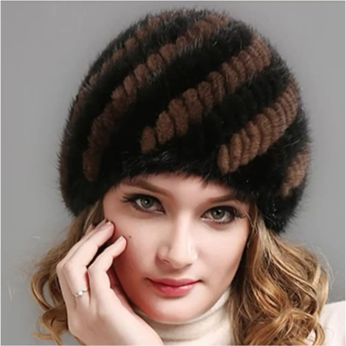 Caciula din blana de NURCA - Sofia Lux (NEGRU + MARO) - marime universala [3]