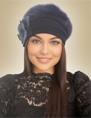 Caciula din lana groasa de Angora - Gloria Lux (BLEUMARIN) - marime universala [2]