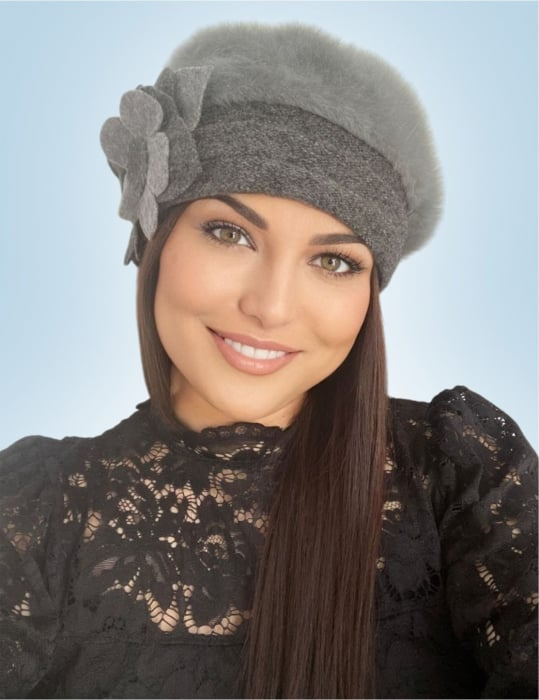 Caciula din lana groasa de Angora - Gloria Lux (GRI) - marime universala [3]