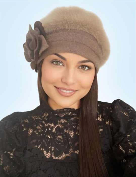 Caciula din lana groasa de Angora - Gloria Lux (MARO cappuccino) - marime universala [3]