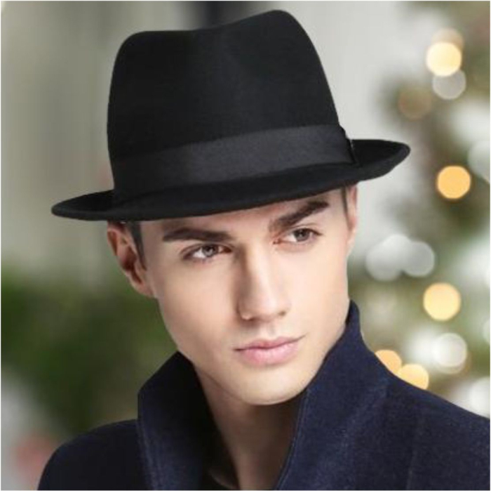 Palarie barbati cu boruri clasice din fetru lux Mister Fedora Lux (NEGRU) - marimi de la 53 la 60 [3]