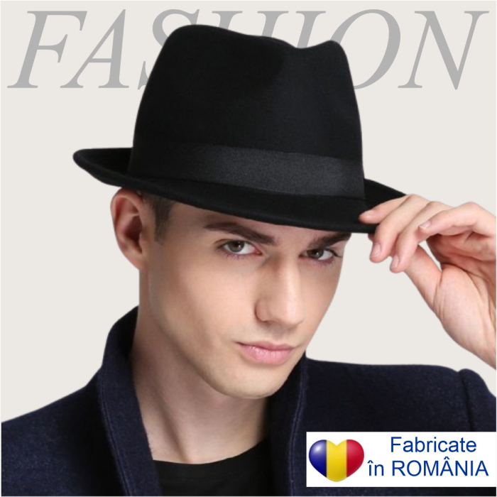 Palarie barbati cu boruri clasice din fetru lux Mister Fedora Lux (NEGRU) - marimi de la 53 la 60 [8]