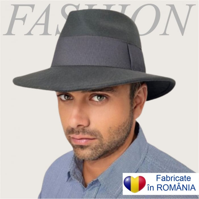 Palarie barbati din fetru lux cu boruri italiene ITALIAN STYLE (GRI inchis) [1]