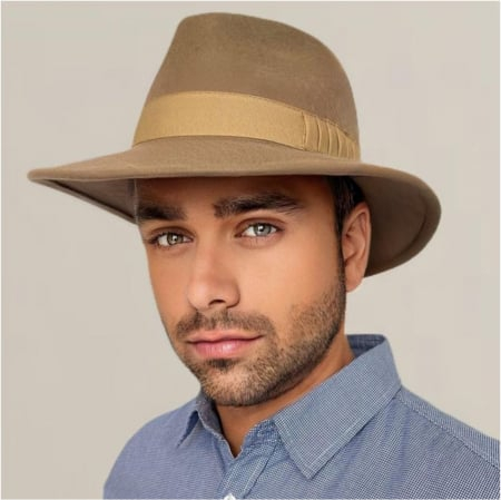 Palarie barbati din fetru lux cu boruri italiene ITALIAN STYLE (MARO deschis) [2]