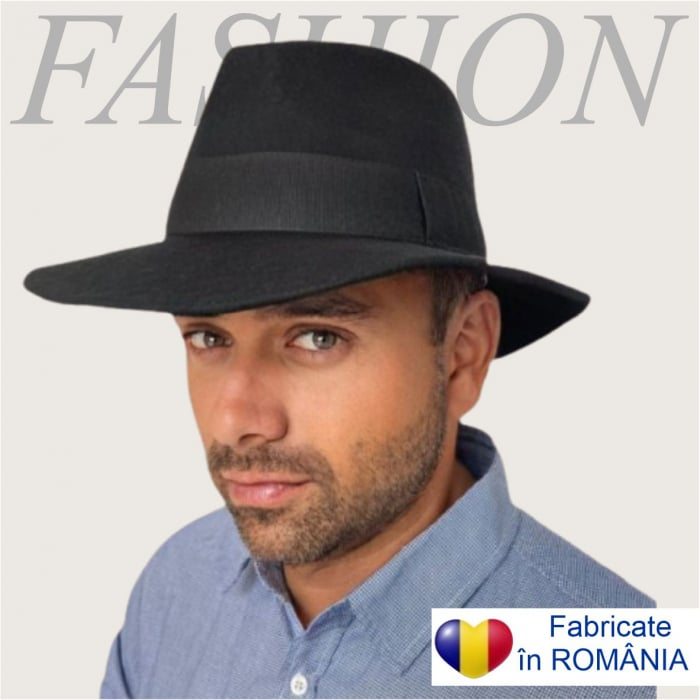 Palarie barbati din fetru lux cu boruri italiene ITALIAN STYLE (NEGRU) [1]