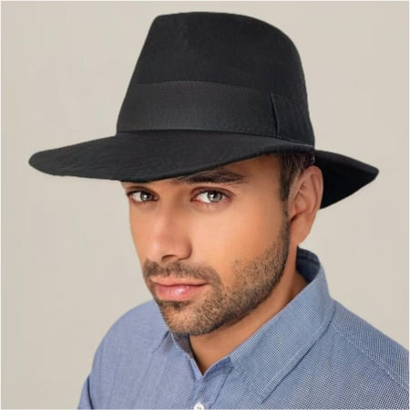 Palarie barbati din fetru lux cu boruri italiene ITALIAN STYLE (NEGRU) [2]