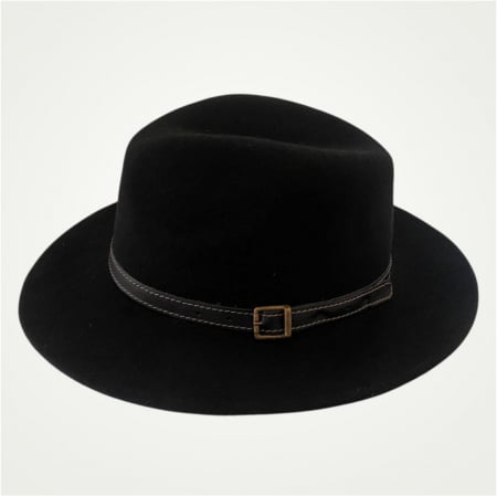 Palarie barbati din fetru lux cu boruri italiene si curea cu catarama CHARLES LUX (NEAGRA) [3]