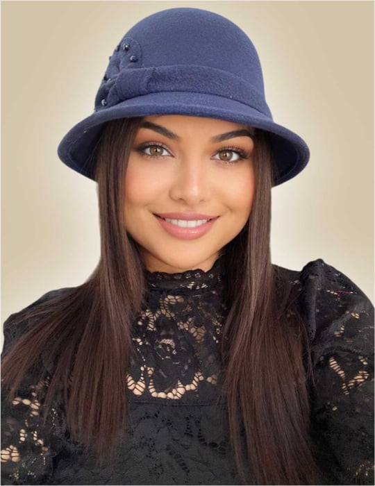 Palarie dama cu boruri delicate MISS COCHETTE (BLEUMARIN) - marime unica, reglabila [1]