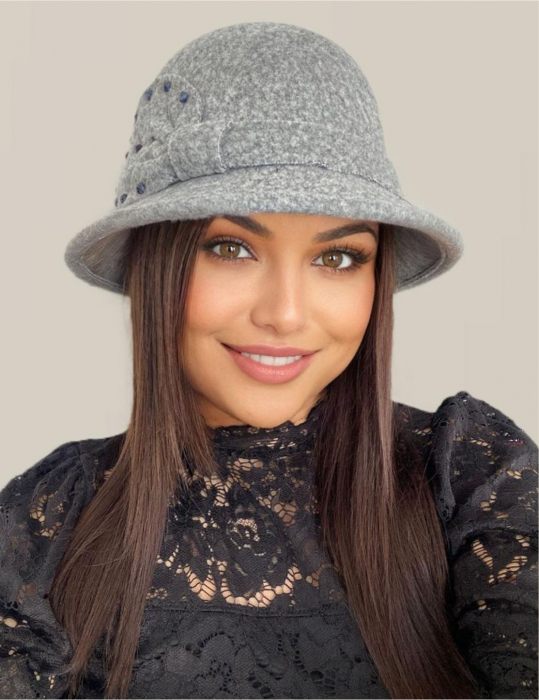 Palarie dama cu boruri delicate MISS COCHETTE (GRI perlat) - marime unica, reglabila [2]