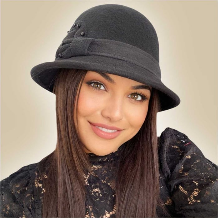 Palarie dama cu boruri delicate MISS COCHETTE (NEGRU) - marime unica, reglabila [2]