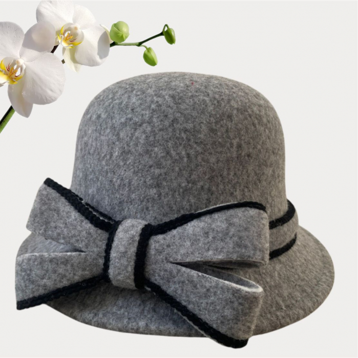 Palarie dama cu boruri delicate si funda MISS ALISS (GRI perlat) - marime unica, reglabila [4]