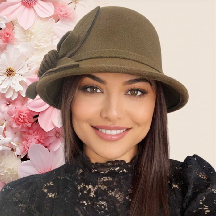 Palarie dama cu boruri mici si decor floral luxuriant LADY ROSE (KAKI) - marime unica, reglabila [5]