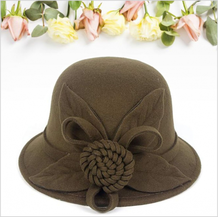 Palarie dama cu boruri mici si decor floral luxuriant LADY ROSE (KAKI) - marime unica, reglabila [3]