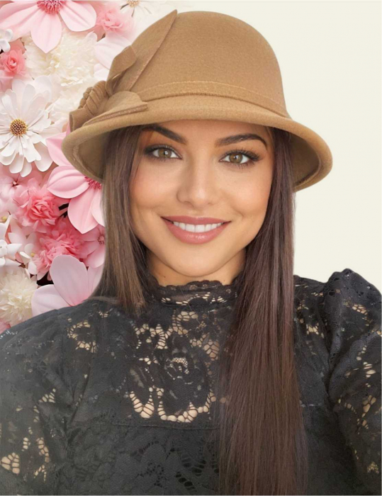 Palarie dama cu boruri mici si decor floral luxuriant LADY ROSE (MARO cappuccino) - marime unica, reglabila [2]