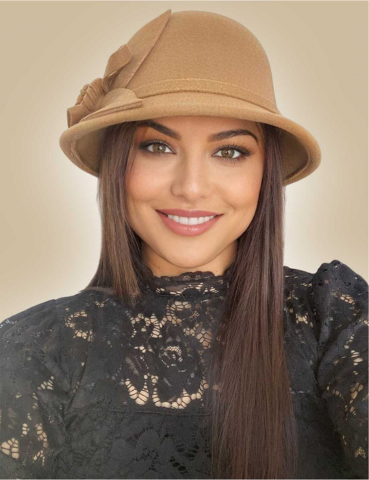 Palarie dama cu boruri mici si decor floral luxuriant LADY ROSE (MARO cappuccino) - marime unica, reglabila [1]