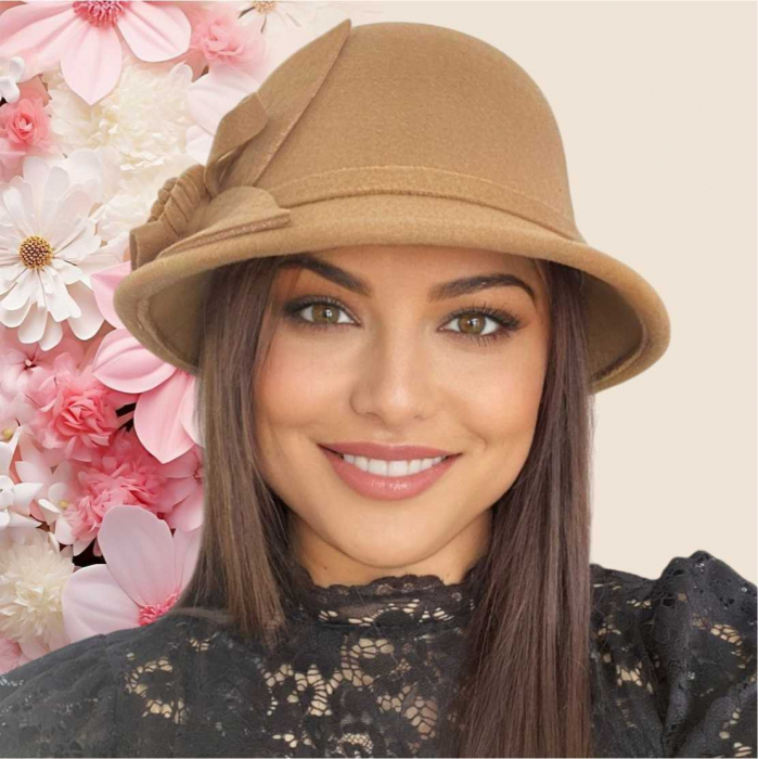 Palarie dama cu boruri mici si decor floral luxuriant LADY ROSE (MARO cappuccino) - marime unica, reglabila [4]