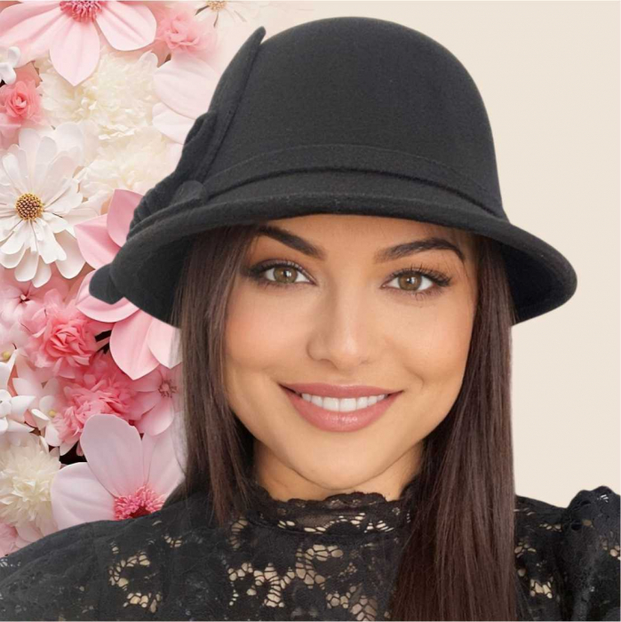Palarie dama cu boruri mici si decor floral luxuriant LADY ROSE (NEGRU) - marime unica, reglabila [4]