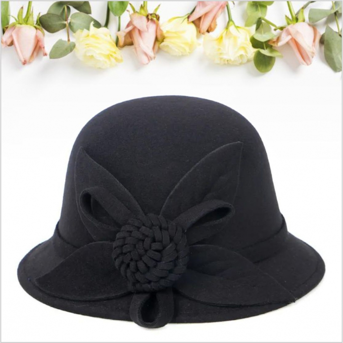 Palarie dama cu boruri mici si decor floral luxuriant LADY ROSE (NEGRU) - marime unica, reglabila [3]