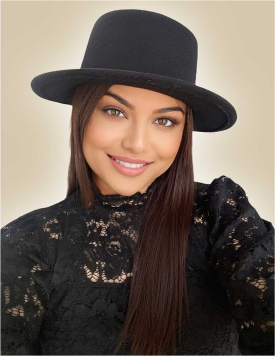 Palarie dama cu boruri rotunde MISS CASTILLIA (NEGRU) - marime unica, reglabila [1]