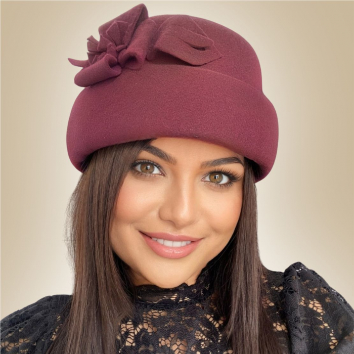 Palarie dama din fetru lux tip toca MISS MAGIC (GRENA) - marime unica, reglabila [2]