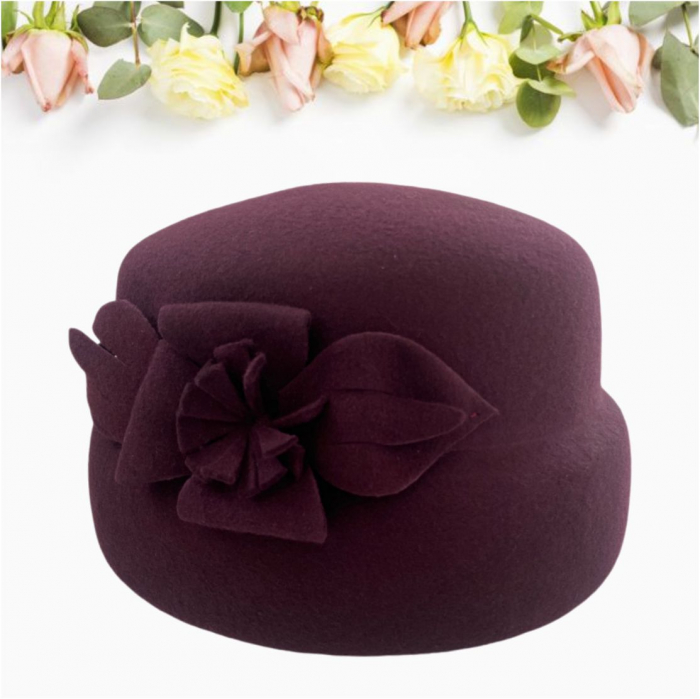 Palarie dama din fetru lux tip toca MISS MAGIC (GRENA prunia) - marime unica, reglabila [3]