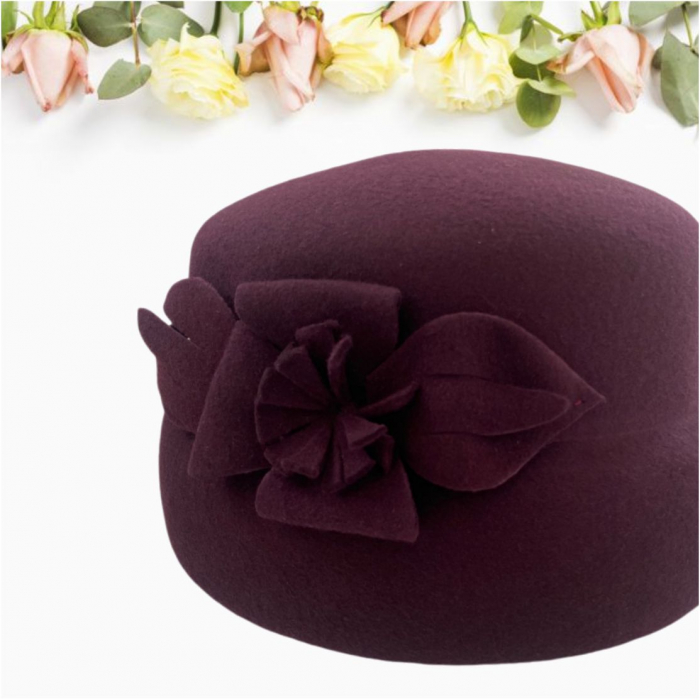 Palarie dama din fetru lux tip toca MISS MAGIC (GRENA prunia) - marime unica, reglabila [4]