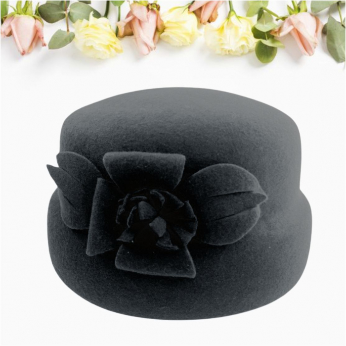 Palarie dama din fetru lux tip toca MISS MAGIC (GRI inchis) - marime unica, reglabila [3]