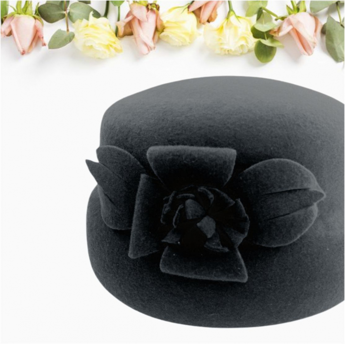 Palarie dama din fetru lux tip toca MISS MAGIC (GRI inchis) - marime unica, reglabila [4]