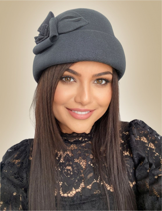 Palarie dama din fetru lux tip toca MISS MAGIC (GRI inchis) - marime unica, reglabila [5]