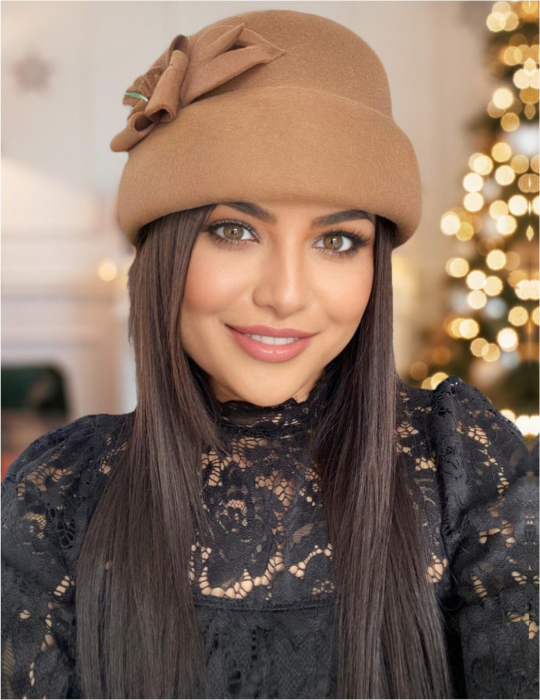 Palarie dama din fetru lux tip toca MISS MAGIC (MARO cappuccino) - marime unica, reglabila [1]