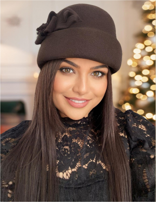 Palarie dama din fetru lux tip toca MISS MAGIC (MARO mahon) - marime unica, reglabila [1]