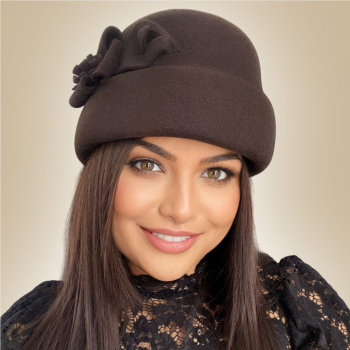 Palarie dama din fetru lux tip toca MISS MAGIC (MARO mahon) - marime unica, reglabila [6]