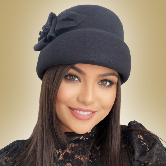 Palarie dama din fetru lux tip toca MISS MAGIC (NEGRU) - marime unica, reglabila [6]