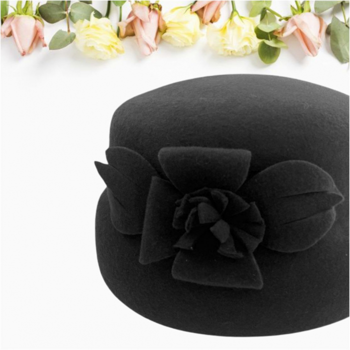 Palarie dama din fetru lux tip toca MISS MAGIC (NEGRU) - marime unica, reglabila [5]