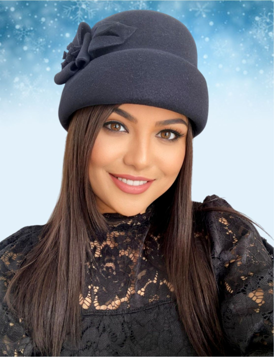 Palarie dama din fetru lux tip toca MISS MAGIC (NEGRU) - marime unica, reglabila [2]