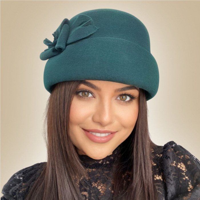 Palarie dama din fetru lux tip toca MISS MAGIC (VERDE) - marime unica, reglabila [5]