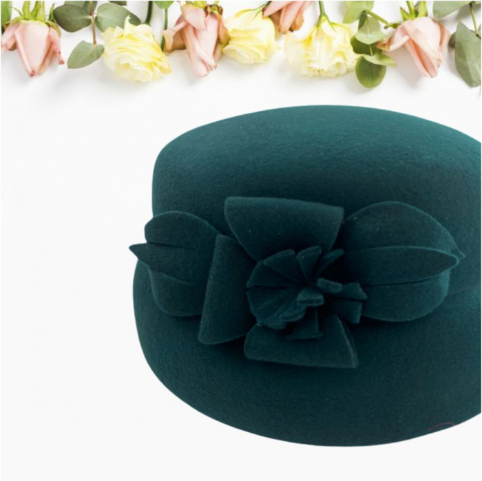 Palarie dama din fetru lux tip toca MISS MAGIC (VERDE) - marime unica, reglabila [4]