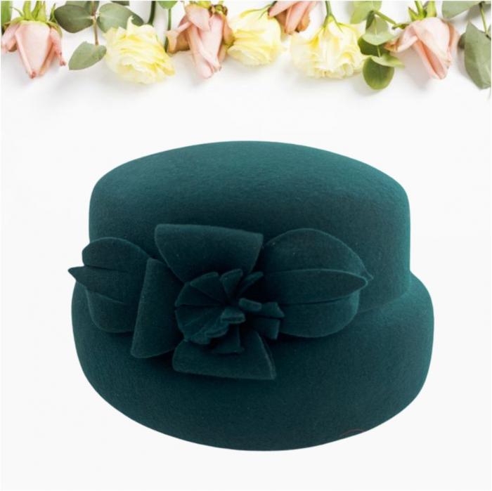 Palarie dama din fetru lux tip toca MISS MAGIC (VERDE) - marime unica, reglabila [3]