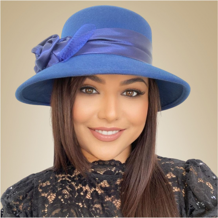 Palarie dama din fetru lux VENETIA LUX (ALBASTRU) - marime unica, reglabila [3]