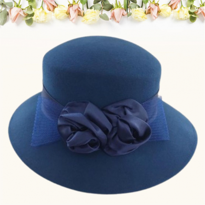 Palarie dama din fetru lux VENETIA LUX (ALBASTRU) - marime unica, reglabila [4]