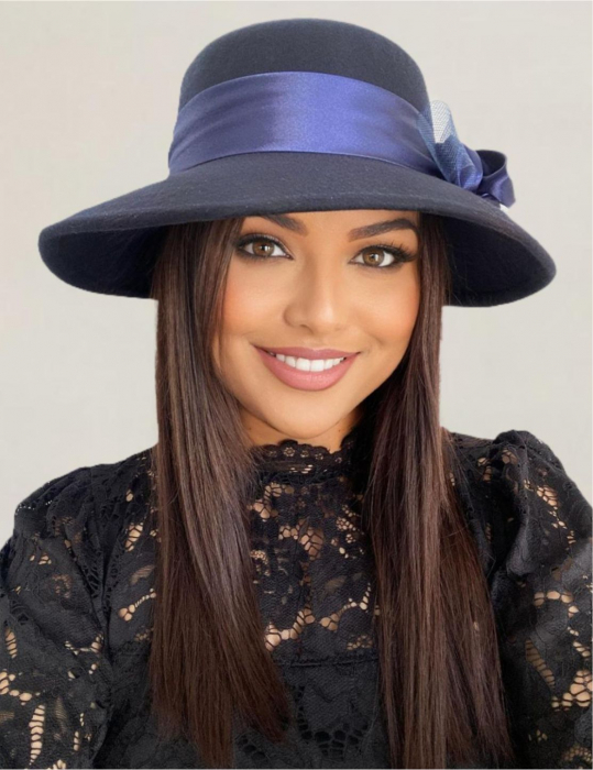 Palarie dama din fetru lux VENETIA LUX (BLEUMARIN) - marime unica, reglabila [2]