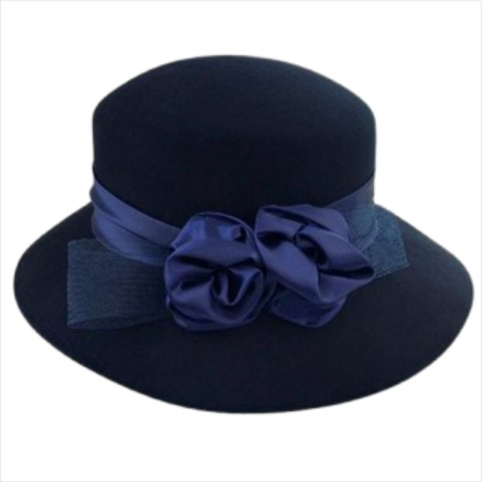 Palarie dama din fetru lux VENETIA LUX (BLEUMARIN) - marime unica, reglabila [4]