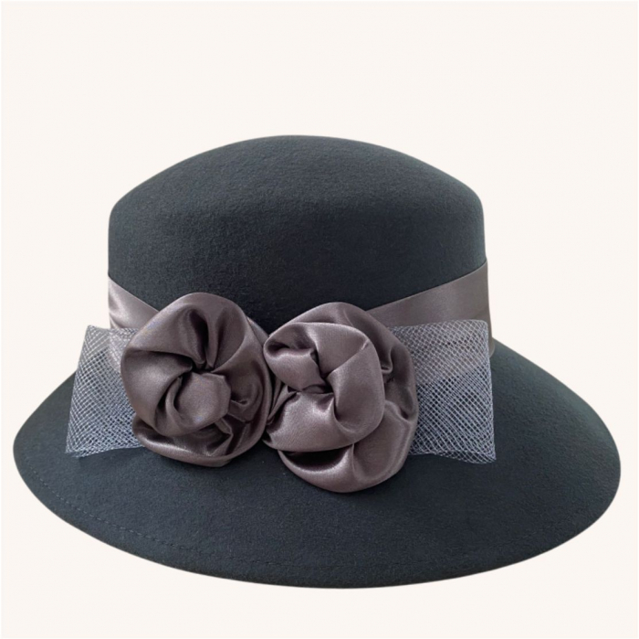 Palarie dama din fetru lux VENETIA LUX (GRI perlat) - marime unica, reglabila [5]