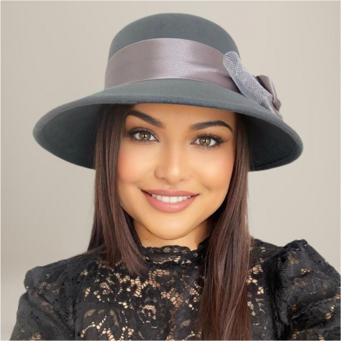 Palarie dama din fetru lux VENETIA LUX (GRI perlat) - marime unica, reglabila [3]