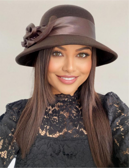 Palarie dama din fetru lux VENETIA LUX (MARO mahon) - marime unica, reglabila [2]