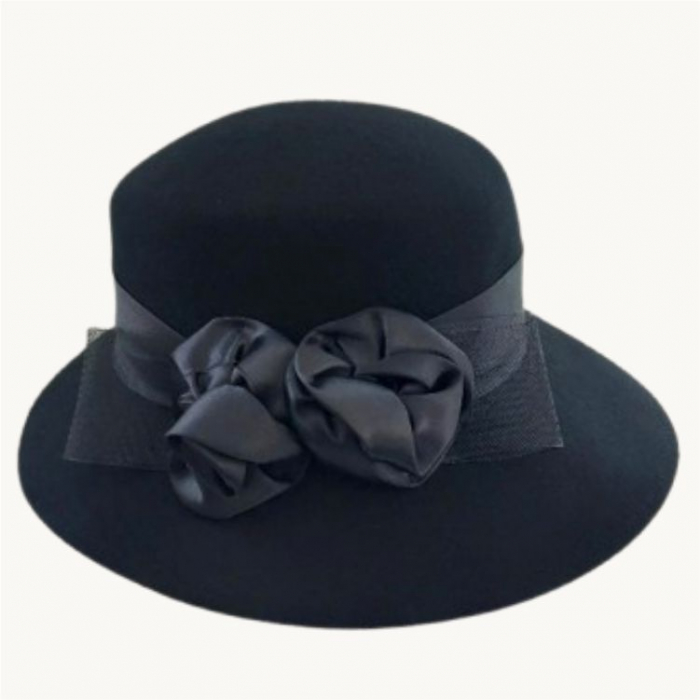 Palarie dama din fetru lux VENETIA LUX (NEGRU) - marime unica, reglabila [5]