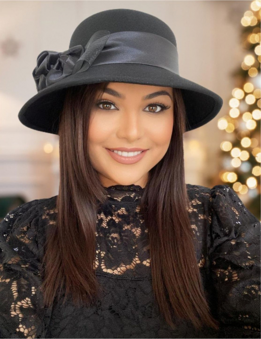 Palarie dama din fetru lux VENETIA LUX (NEGRU) - marime unica, reglabila [1]