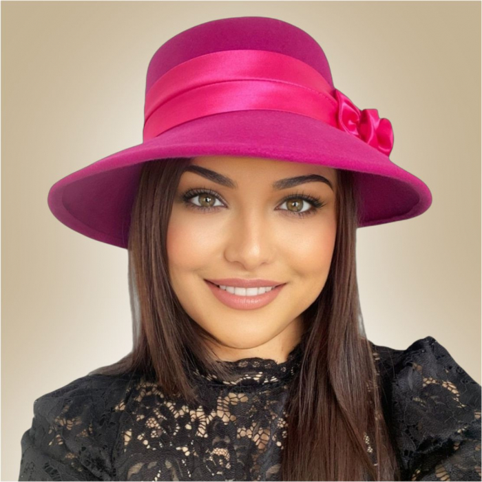 Palarie dama din fetru lux VENETIA LUX (ROZ fucsia) - marime unica, reglabila [3]